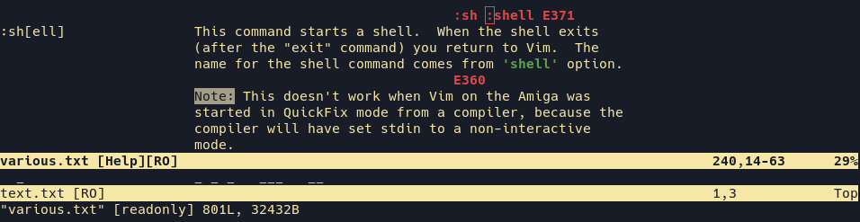 Vim :shell help